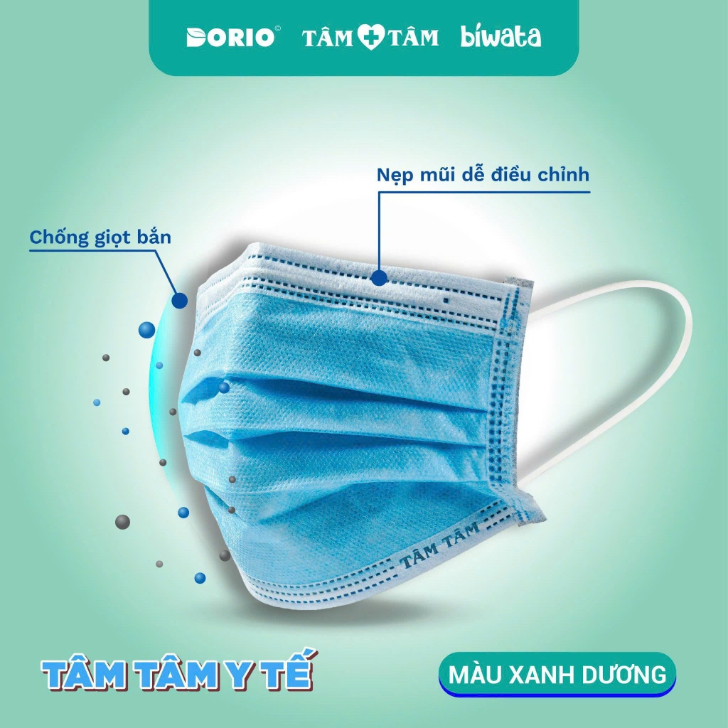 Hộp 50 cái khẩu trang y tế 4 lớp bảo vệ TÂM TÂM, ngăn ngừa bụi bẩn