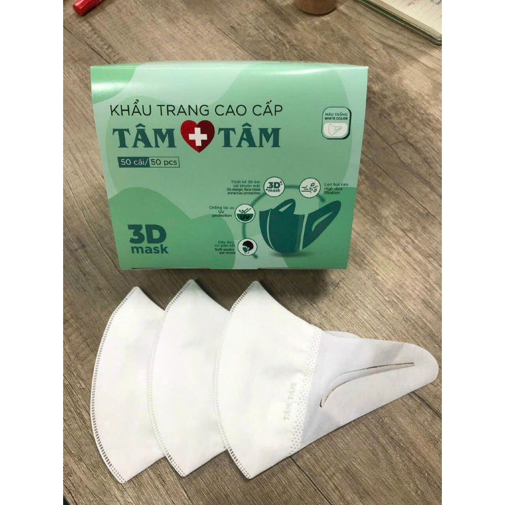 Hộp 50 cái khẩu trang thời trang 3D TÂM TÂM 3 lớp bảo vệ, quai đeo mềm mại, ngăn bụi