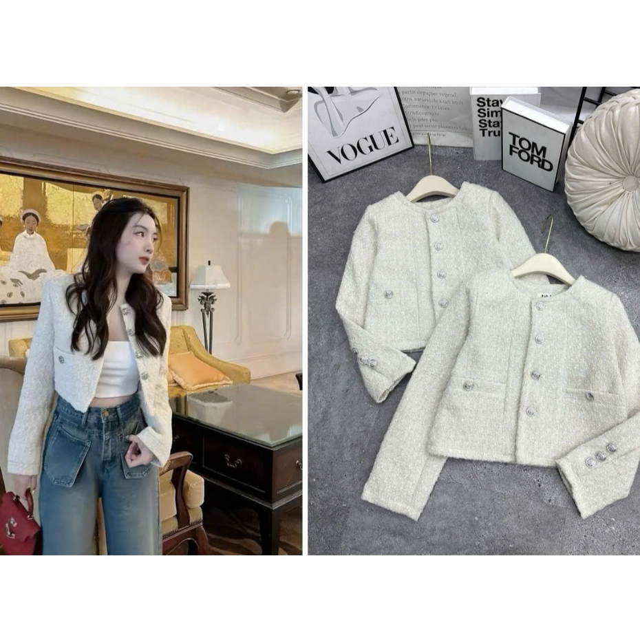 Áo Dạ Cài Khuy Dáng Croptop Trẻ Trung Sang Trọng Siêu Cá Tính