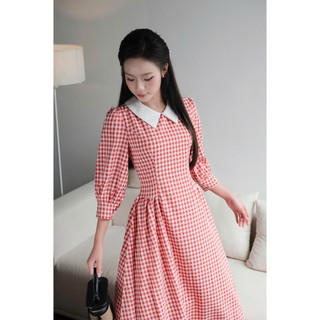 Váy Caro Cổ Sen Dáng Dài 2 Lớp, Thanh Lịch, Nữ Tính - Mio Lady VA020
