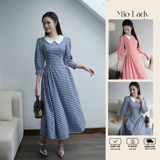 Váy Caro Cổ Sen Dáng Dài 2 Lớp, Thanh Lịch, Nữ Tính - Mio Lady VA020