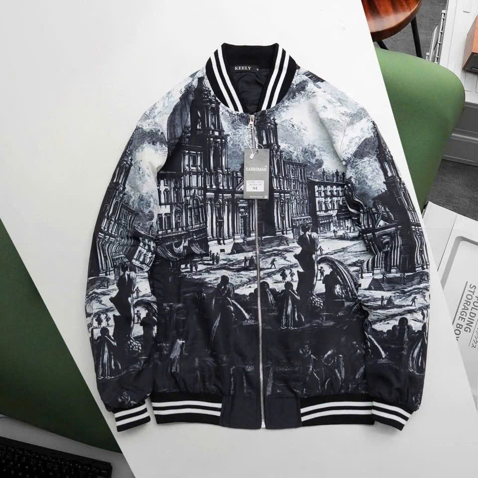 Áo Bomber 2 Lớp Unisex Nam Nữ, Áo Khoác Gió Họa Tiết Nghệ Thuật Vintage Đẹp