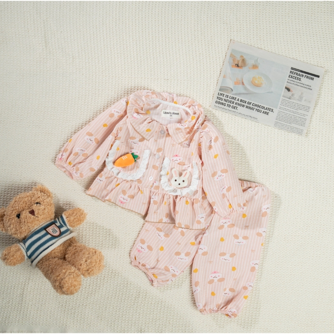 Set Dài Tay Thu Đông Bé Gái Liena's Closet Chất Đũi Mềm An Toàn Cho Bé Dễ Mặc Đi Học Đi Chơi DT11