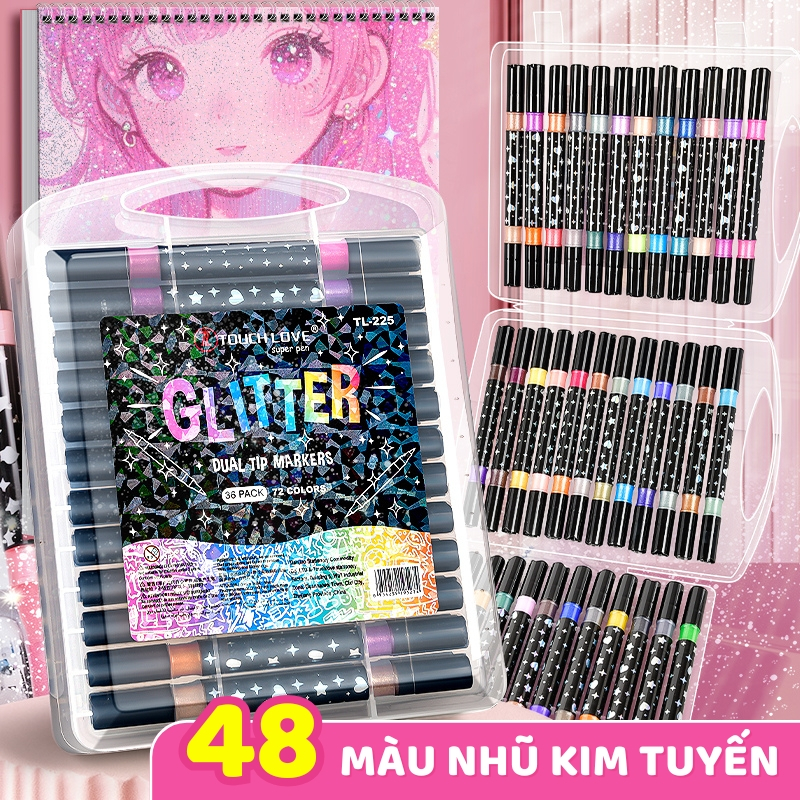 Hộp Bút Nhũ Kim Tuyến 2 Đầu Mềm Markers - Bút Lông Màu 72 Màu Sắc An Toàn Cho Trẻ Em