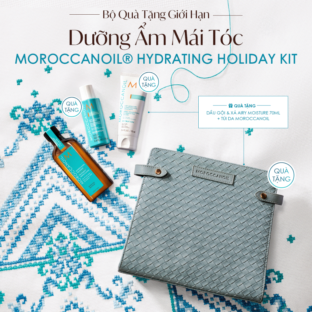 [TẶNG DẦU GỘI&XẢ AIRY MOISTURE 70ML] Bộ Quà Tặng Mùa Lễ Hội Moroccanoil Holiday Kit | Dưỡng Ẩm Tóc - Dầu Dưỡng Tóc 100ml
