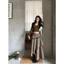 Chân váy caro dáng dài tà bất đối xứng phối tua rua vintage thời trang nữ | KHAO Boutique