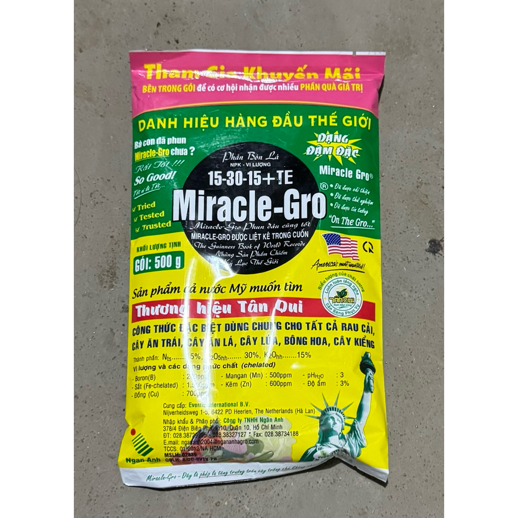 Miracle Gro 15-30-15 nhập Mỹ chính hãng gói 500gr