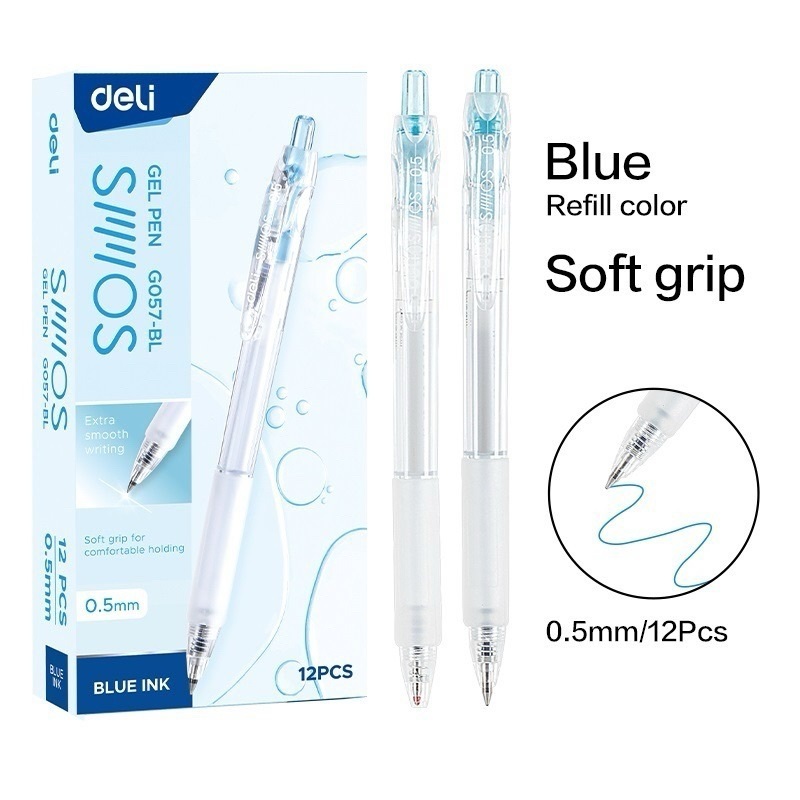 Bút Bi Gel Bấm Deli G057  Êm Trơn - Ngòi 0.5mm