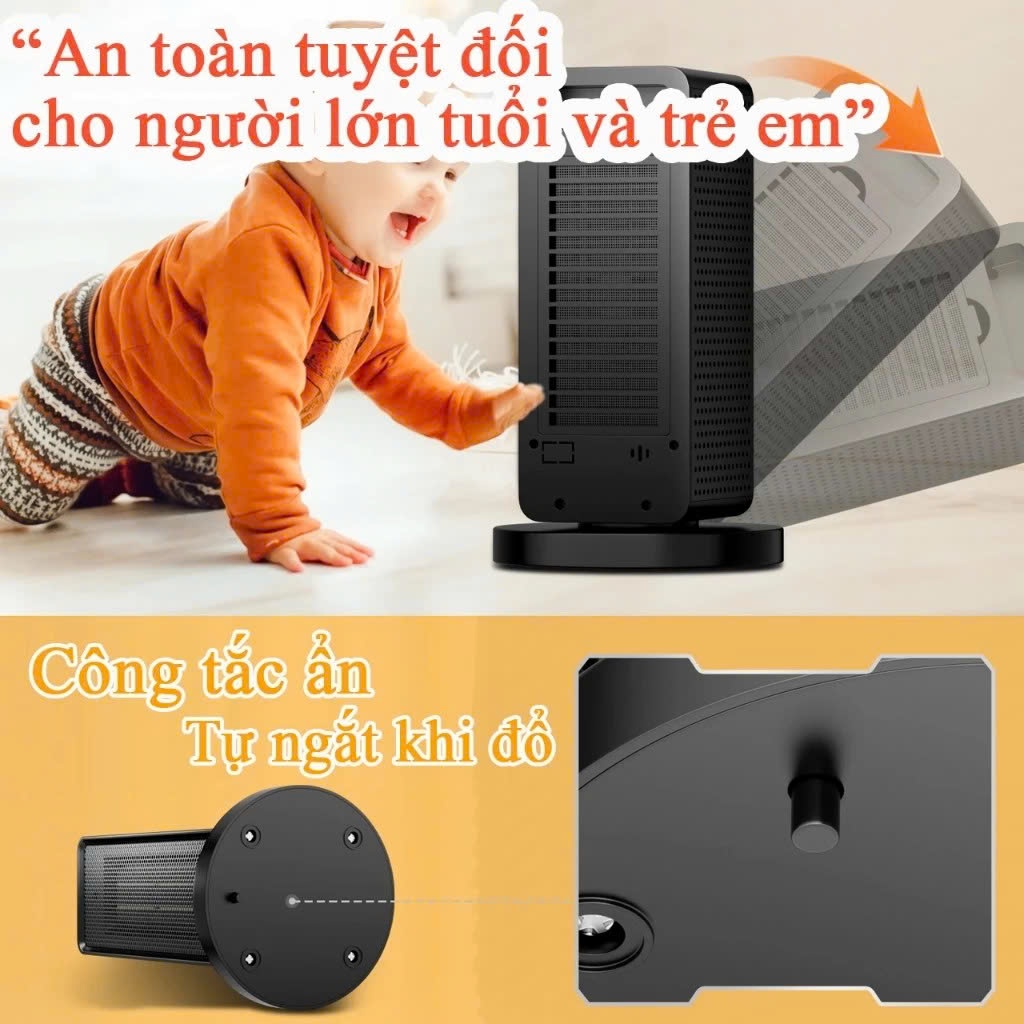 Quạt Sưởi Gốm Phòng Tắm Cho Bé 6 Chế Độ, Máy Sưởi Ấm Mini Tiết Kiệm Điện Xoay Đảo Chiều Không Khô Da