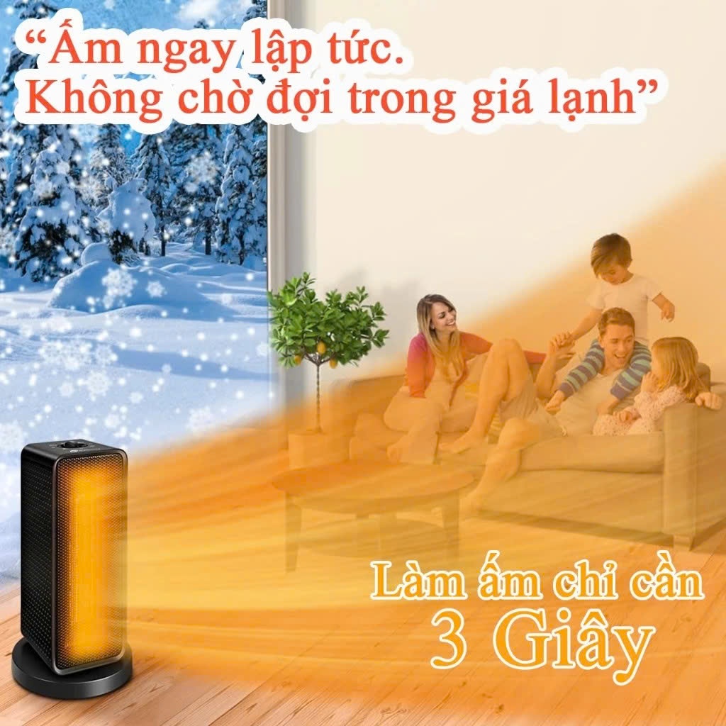 Quạt Sưởi Gốm Phòng Tắm Cho Bé 6 Chế Độ, Máy Sưởi Ấm Mini Tiết Kiệm Điện Xoay Đảo Chiều Không Khô Da