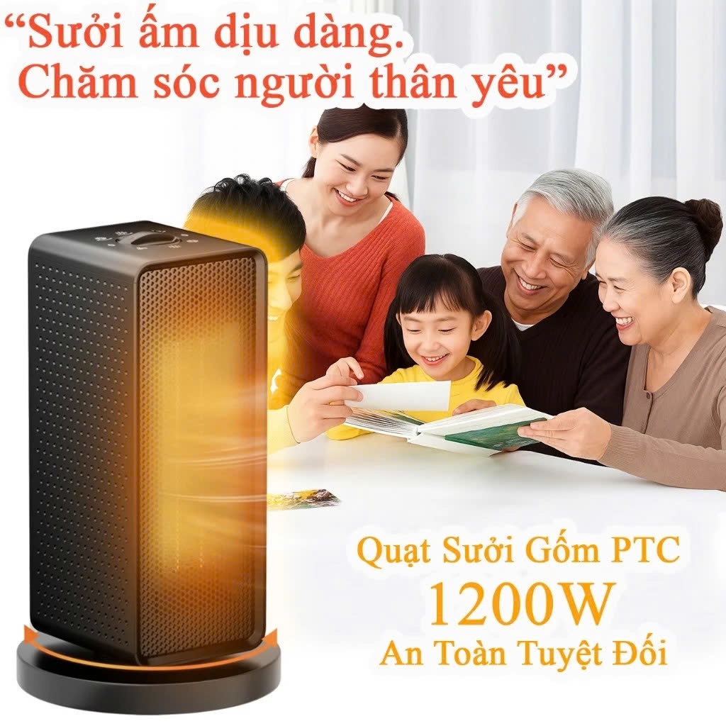 Quạt Sưởi Gốm Phòng Tắm Cho Bé 6 Chế Độ, Máy Sưởi Ấm Mini Tiết Kiệm Điện Xoay Đảo Chiều Không Khô Da