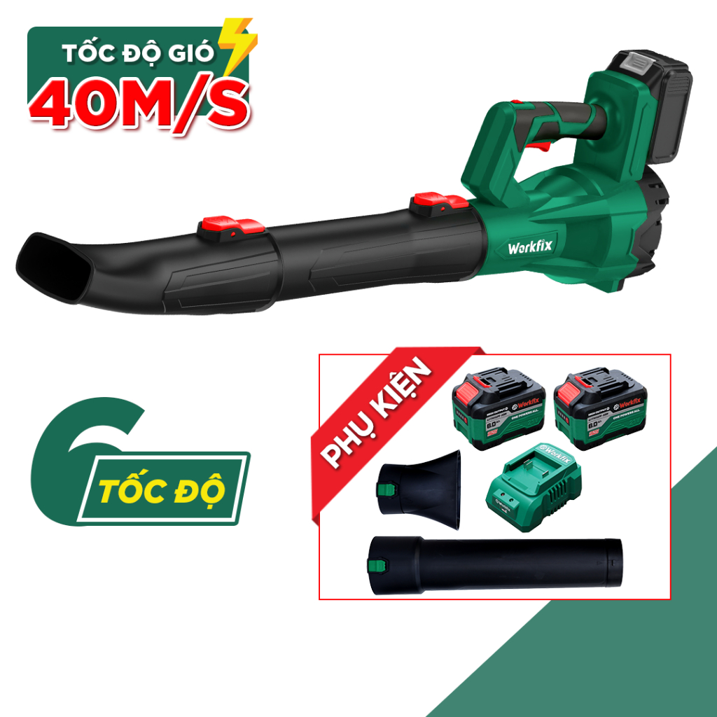 Máy Thổi Lá Workfix WF-TL680M Công Suất 850W, Chân Phổ Thông 15 Cell Không Chổi Than, 6 Cấp Độ Gió, Gió Mạnh