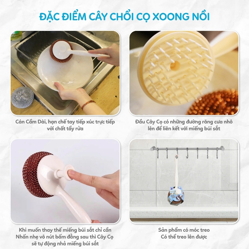 COMBO 4 Chổi Cọ Xoong Nồi Kèm 2 Miếng Cọ Nồi Đa Năng MyJae