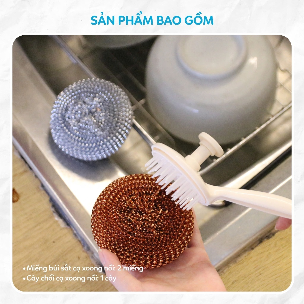 COMBO 4 Chổi Cọ Xoong Nồi Kèm 2 Miếng Cọ Nồi Đa Năng MyJae