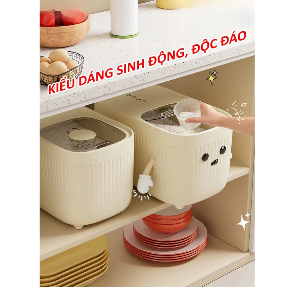 Thùng Gạo 5 -10-15Kg Đựng Ngũ Cốc, Thức Ăn Vật Nuôi Chống Ẩm Mốc, Côn Trùng Tặng Kèm Cốc Đong