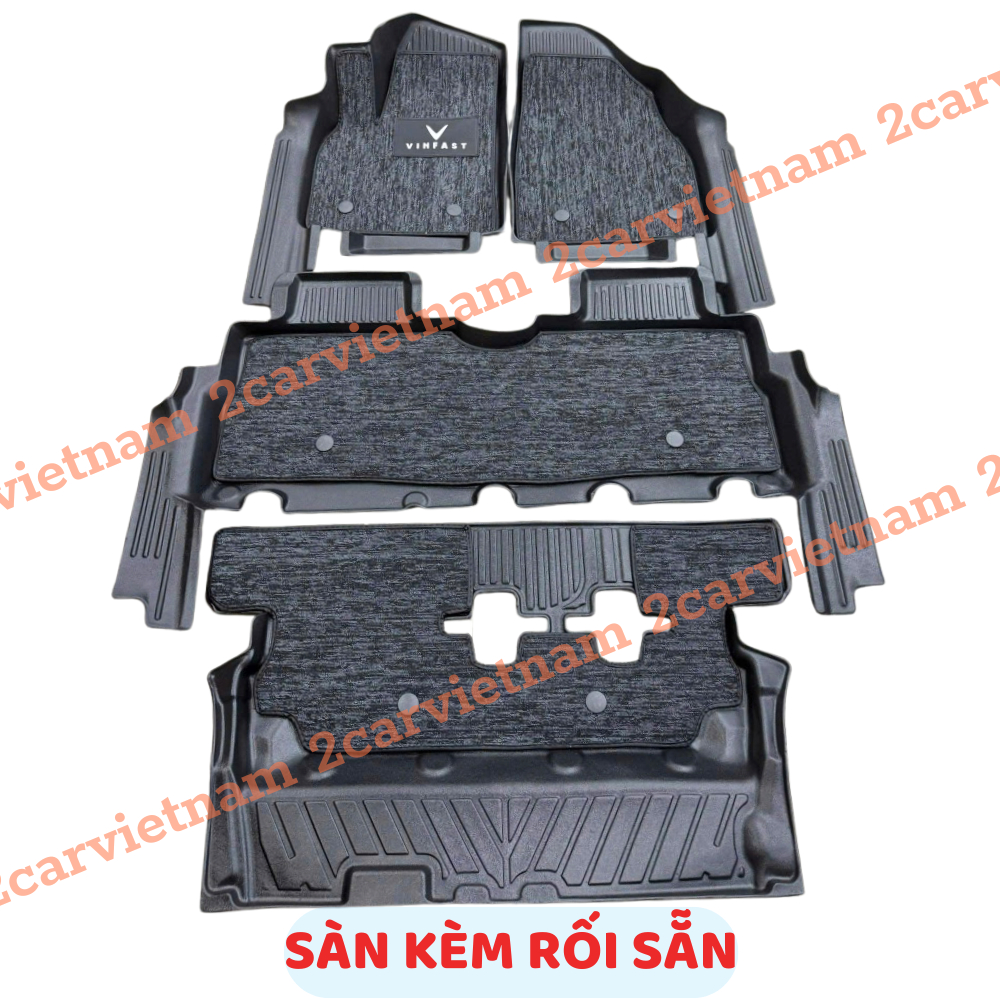 Thảm lót sàn NHỰA 5D Tràn viền kèm rối xe Vinfast Limo Green / MPV 7, Limogreen / MPV7- Dễ vệ sinh, chống nước