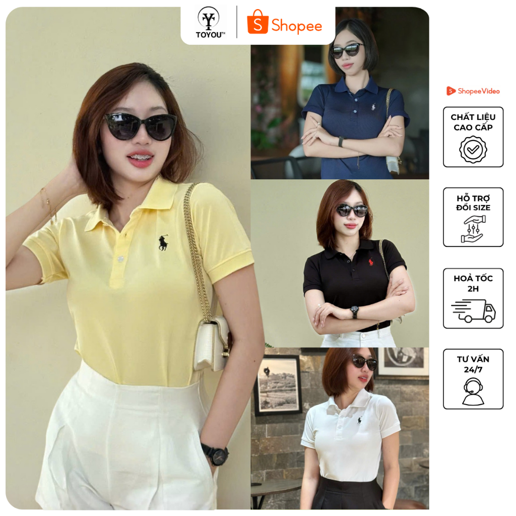 Áo thun polo nữ thêu ngựa Form fit người 40-65kg basic trẻ trung, thanh lịch dễ phối đồ | TOYOU