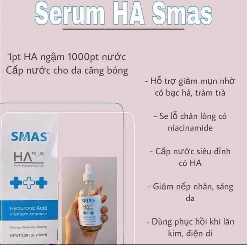 [HÀNG CÔNG TY]Serum cấp nước SMAS HA Plus Hyaluronic Acid Premium Ampoule - Serum Smas 100ml