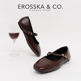 Erosska - Giày búp bê nữ hottrend balletcore đế bệt màu nâu cao 1cm - EL109