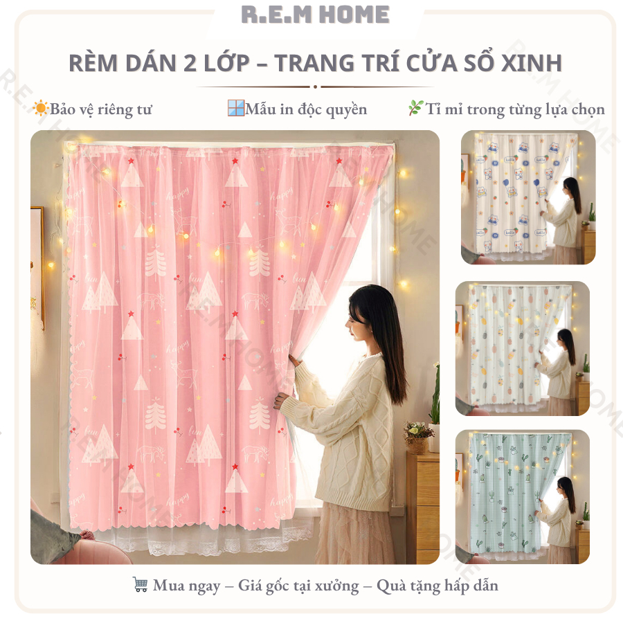 Rèm cửa sổ dán tường 2 lớp trang trí tiện lợi, đa dạng mẫu mã tha hồ ...