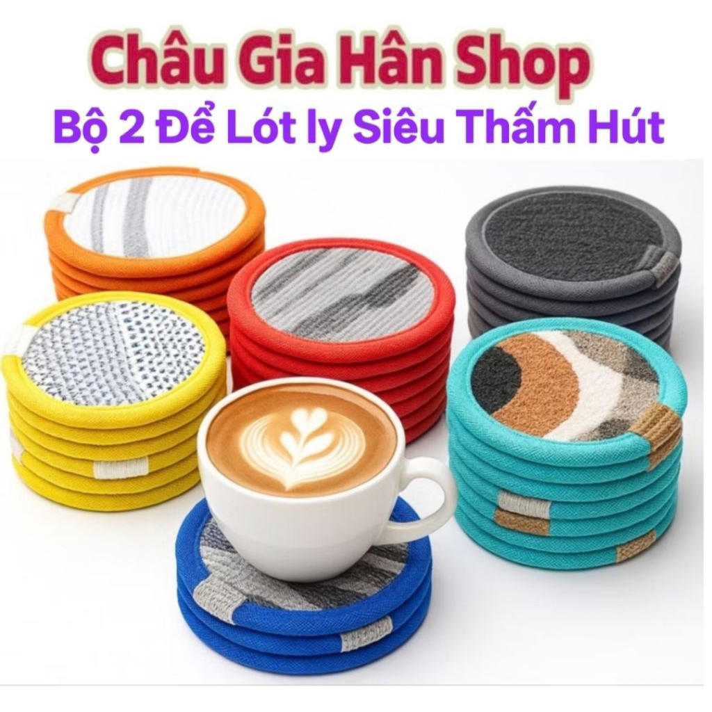 Combo 2 Đế Lót Ly Vải Nỉ Cao Cấp Siêu Thấm Hút - Chống Trượt, Hút Nước Nhanh, Giữ Bàn Luôn Sạch Đẹp, Sang Trọng