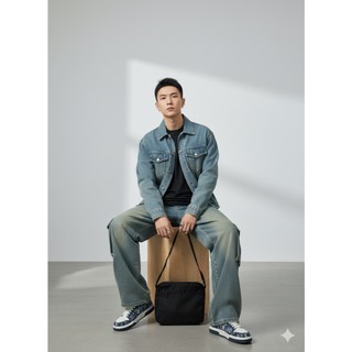COMBO Quần Jean Denim CargoPants 8 túi ống rộng suông và Áo Khoác Jean Jacket Unisex Nam Nữ Phong cách bụi bặm Avocado