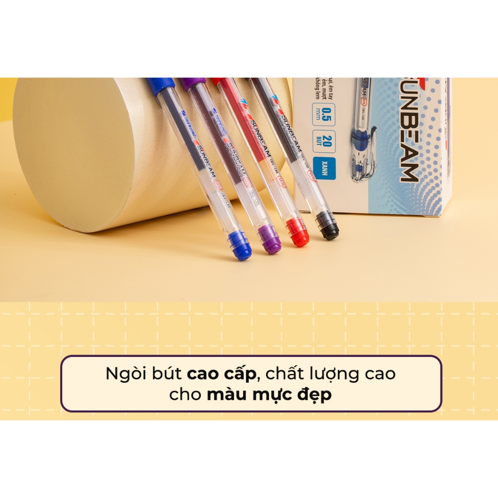 Bút Gel Thiên Long Sunbeam GEL-08 - Bút mực nước, ngòi 0.5mm, nét viết êm mượt, phù hợp học sinh sinh viên