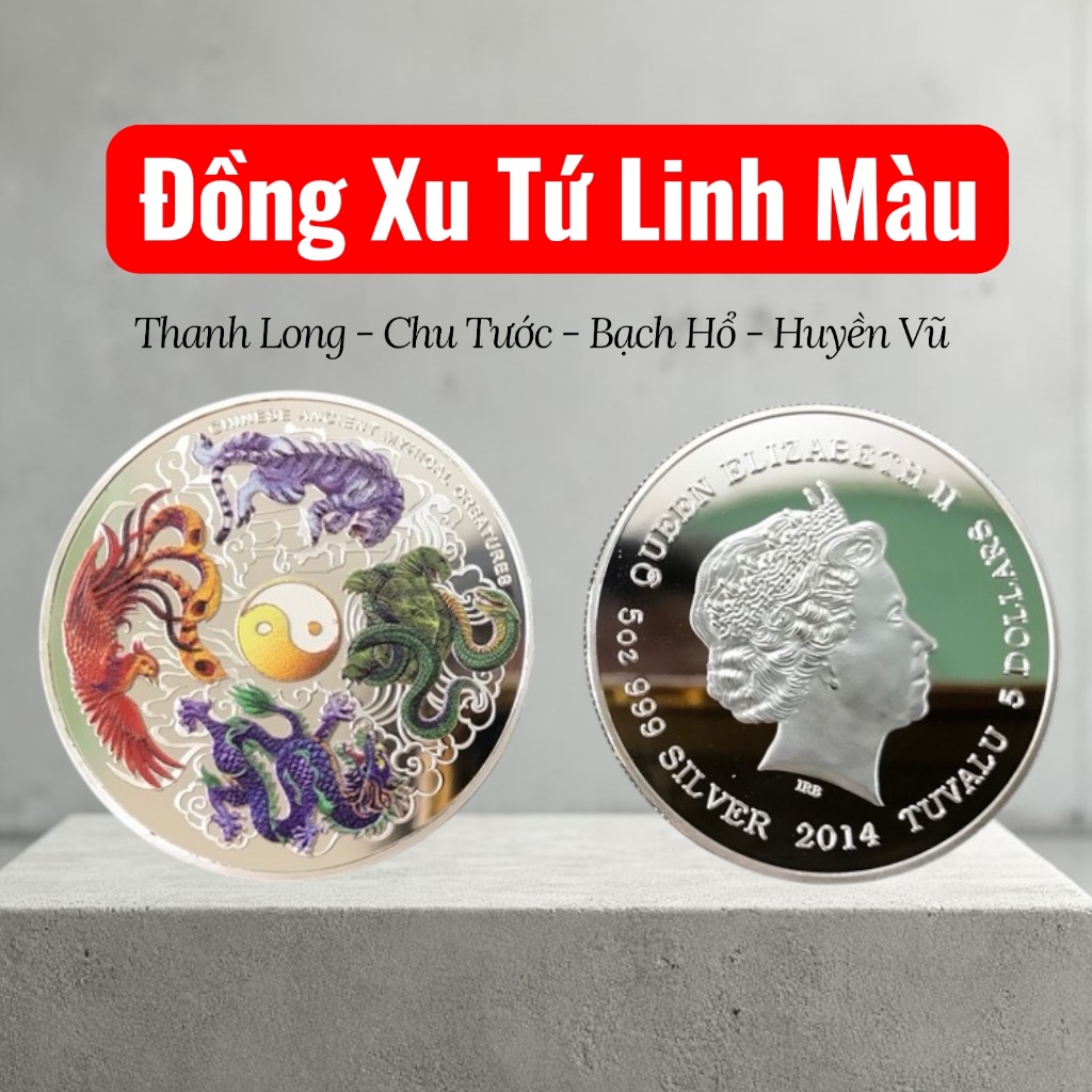 Đồng Xu Tứ Linh: Thanh Long - Bạch Hổ - Chu Tước - Huyền Vũ | Đồng Xu May Mắn Tặng Tết