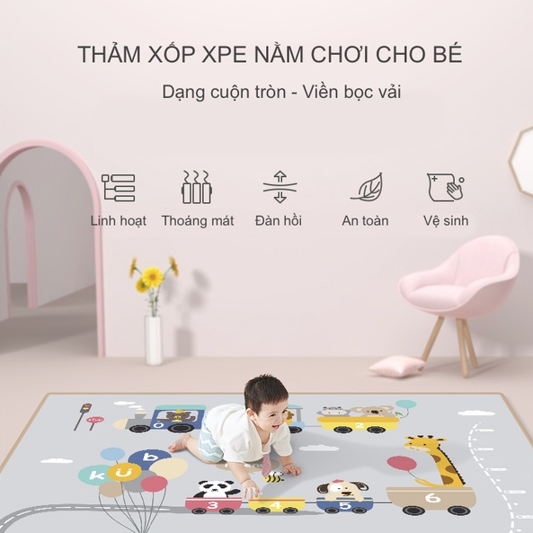 Thảm Xốp Trải Sàn Gấp Gọn XPE 2 Mặt Chống Thấm Chống Trơn Trượt Dễ Vệ Sinh Kích Thước 1.8m x 2m