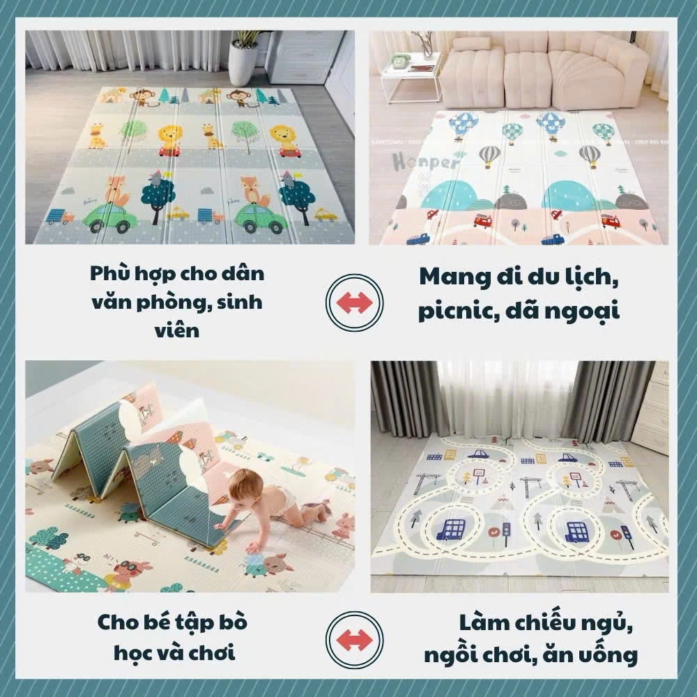 Thảm Xốp Trải Sàn Gấp Gọn XPE 2 Mặt Chống Thấm Chống Trơn Trượt Dễ Vệ Sinh Kích Thước 1.8m x 2m