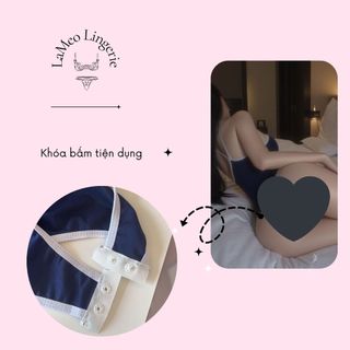 [LaMeo Lingerie] Bodysuit phong cách Nhật Bản - Bodysuit 2 dây khóa bấm đáy kèm tất đùi quyến rũ