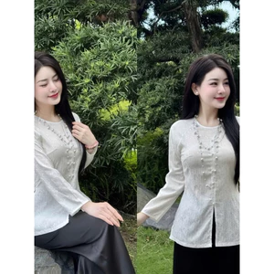 Bộ Bà Ba Gấm Lụa Đính Nút Ngọc - Set Bà Ba Đơn Giản | Đồ Lam An Nhiên