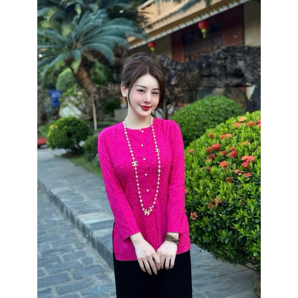 (Đồ Lam Cao Cấp Loại 1)Bộ Bà Ba Gấm Lụa Đính Nút Ngọc - Set Bà Ba Đơn Giản | Đồ Lam An Nhiên