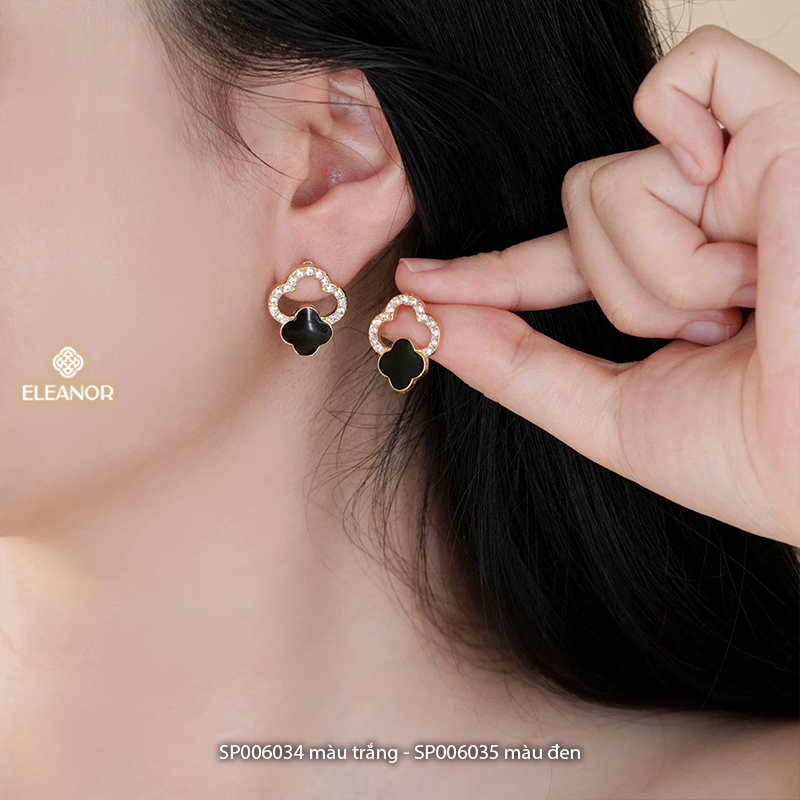 Bông tai nữ chuôi bạc 925 Eleanor Accessories đính đá cỏ 4 lá phụ kiện trang sức khuyên tai 6034