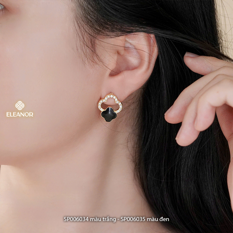 Bông tai nữ chuôi bạc 925 Eleanor Accessories đính đá cỏ 4 lá phụ kiện trang sức khuyên tai 6034