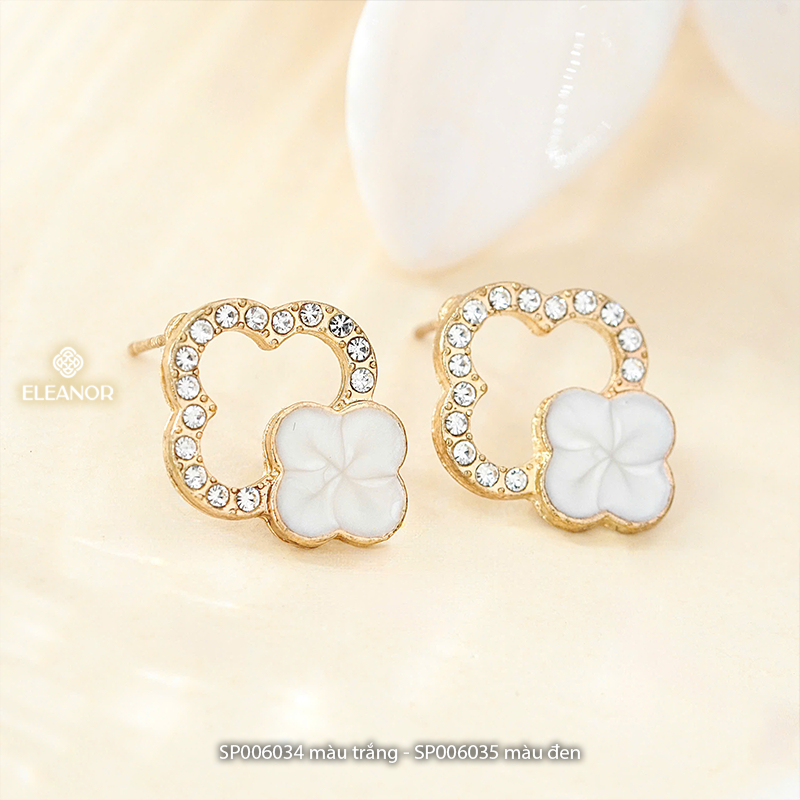 Bông tai nữ chuôi bạc 925 Eleanor Accessories đính đá cỏ 4 lá phụ kiện trang sức khuyên tai 6034