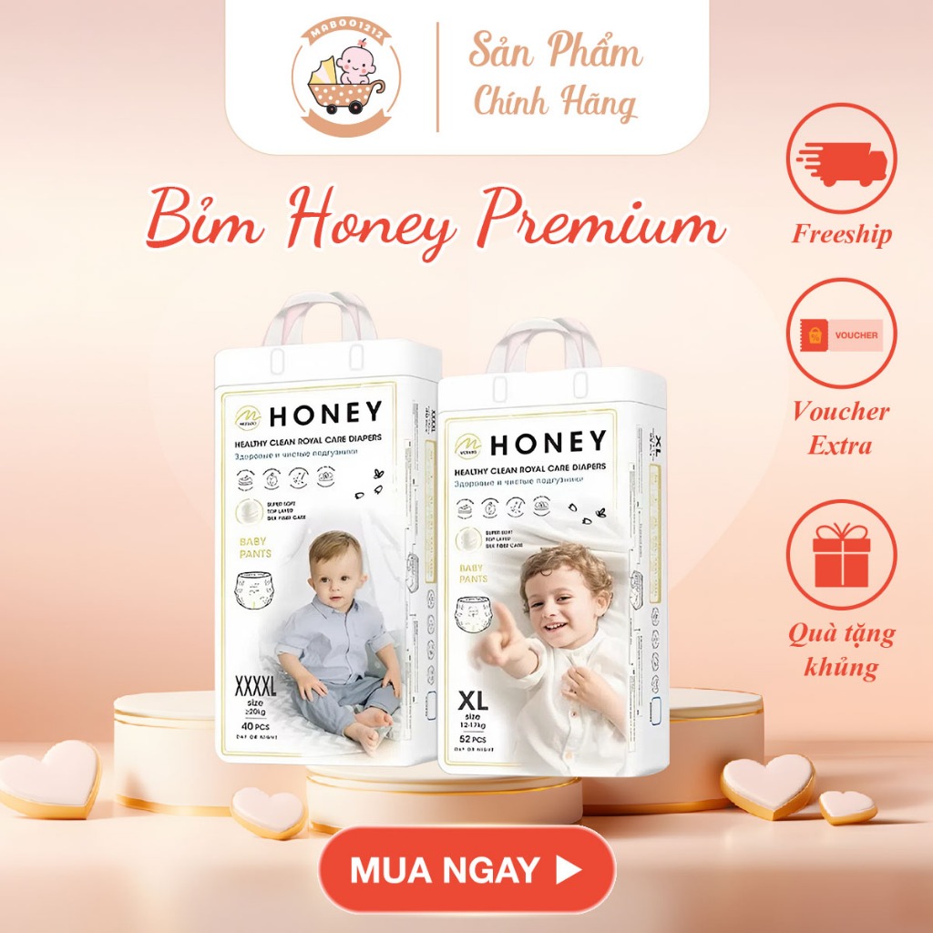 Bỉm MOMO HONEY Premium mới dán quần đủ size NB/S/M/L/XL/2XL/3XL
