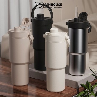 Ly giữ nhiệt Simply Inox 316 Phủ Sứ 735ml ống hút thủy tinh, cốc giữ nhiệt Fan House khắc tên