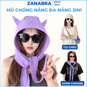 Mũ chống nắng trùm đầu đa năng 3in1 gồm mũ khăn choàng và túi đeo chéo Nón trùm vải dù mát ZANA N969