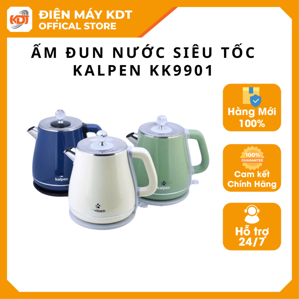 Ấm đun nước siêu tốc Kalpen sắc màu KK9901- 3 màu