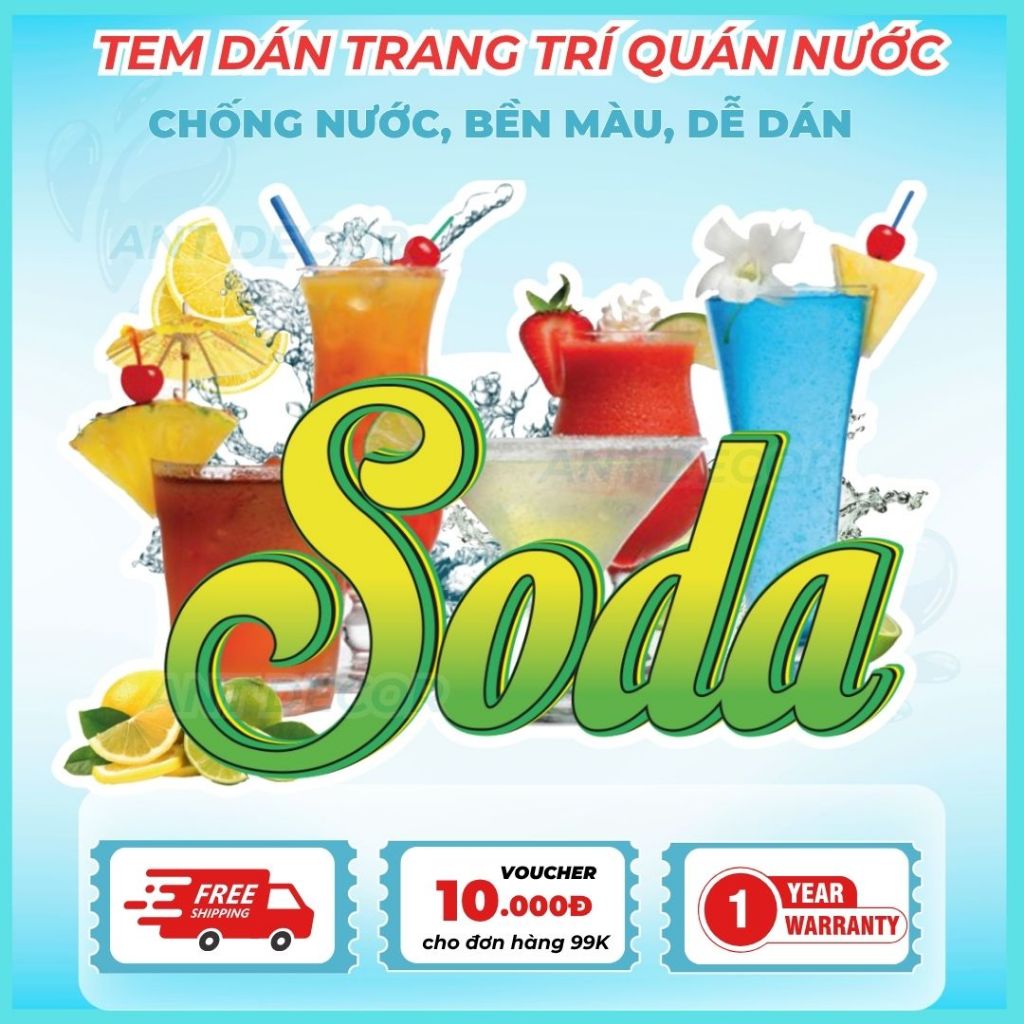Hình dán trang trí Soda – Trang Trí Xe Nước Giải Khát – Dễ Dán, Bền Đẹp, Chống Nước