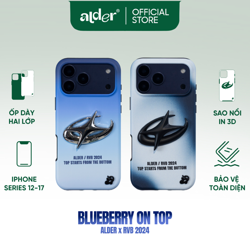 Ốp Lưng Iphone ALDERxRVB RANVER UNI sao nổi 3D hai lớp cao cấp chống sốc mặt lưng nhám mịn
