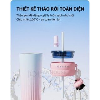Ly giữ nhiệt 710ml Fan House Côc Candy Ceramic 316L phủ sứ, bình giữ nhiệt 12h khắc tên, in hình