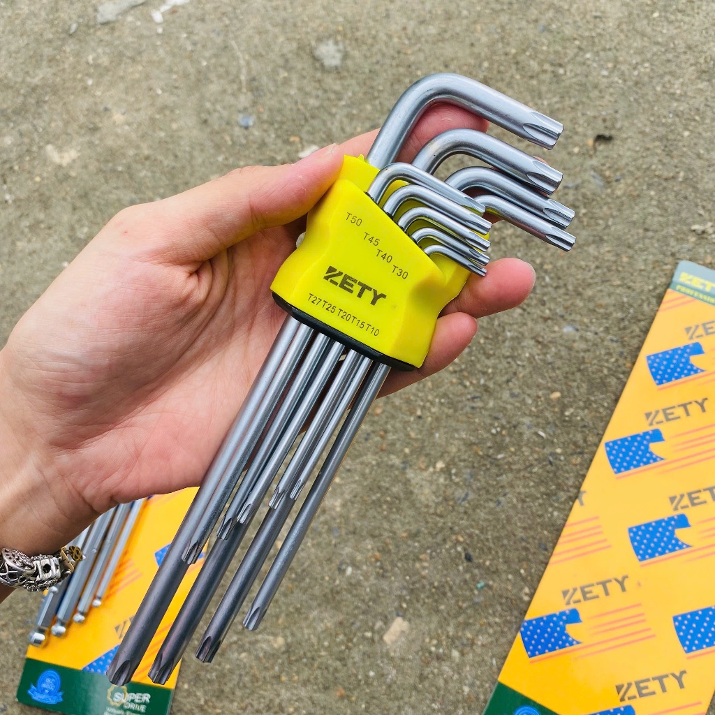 Bộ Lục Giác, Hoa Thị ZETY Thép CRV Trắng Đầu Bi 9 Cây Chữ L 1.5-10mm , Chất liệu thép CR-V6150