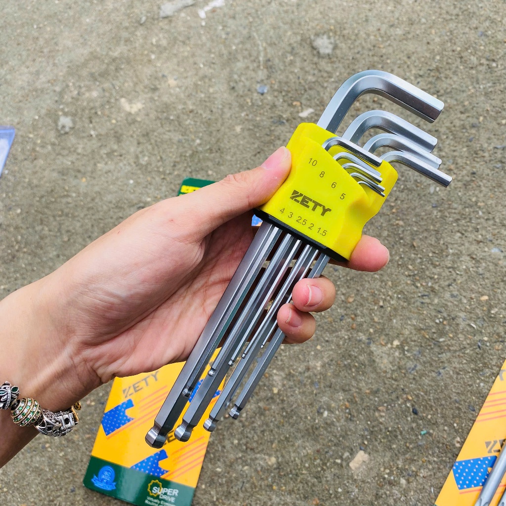 Bộ Lục Giác, Hoa Thị ZETY Thép CRV Trắng Đầu Bi 9 Cây Chữ L 1.5-10mm , Chất liệu thép CR-V6150