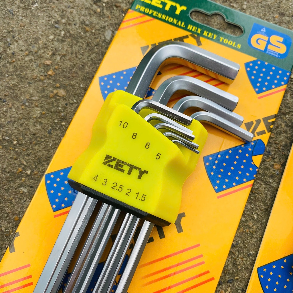 Bộ Lục Giác, Hoa Thị ZETY Thép CRV Trắng Đầu Bi 9 Cây Chữ L 1.5-10mm , Chất liệu thép CR-V6150