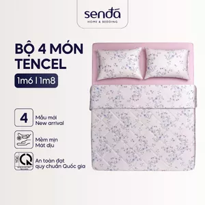 Bộ chăn ga gối 4 món Sen Đá Home Bedding lụa Tencel cao cấp họa tiết set 2 vỏ gối 1 chăn trần 1 ga 1m6 1m8