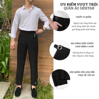 Quần âu nam cạp cao Sidetab 2 khuy baggy suông đen, quần âu nam hàn quốc lưng cao công sở 6504