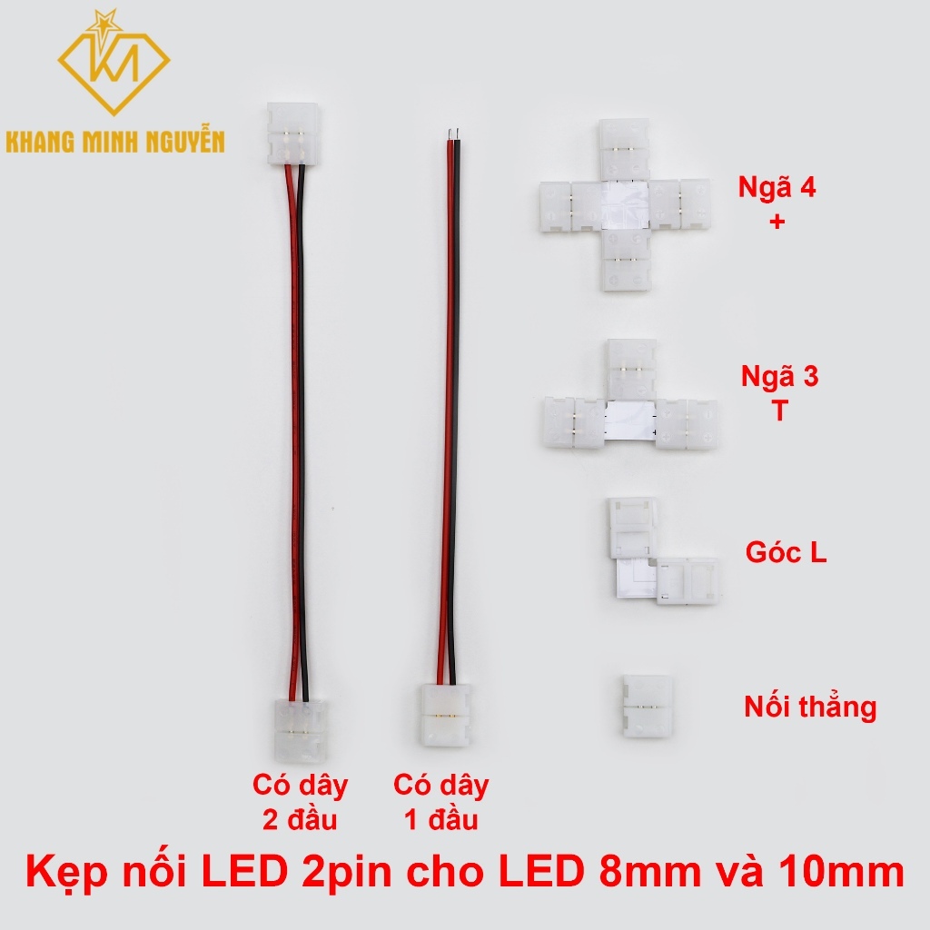 (Combo 10 cái)Đầu nối LED, kẹp nối LED dây 5V-12V-24V 2pin - size 8mm,10mm