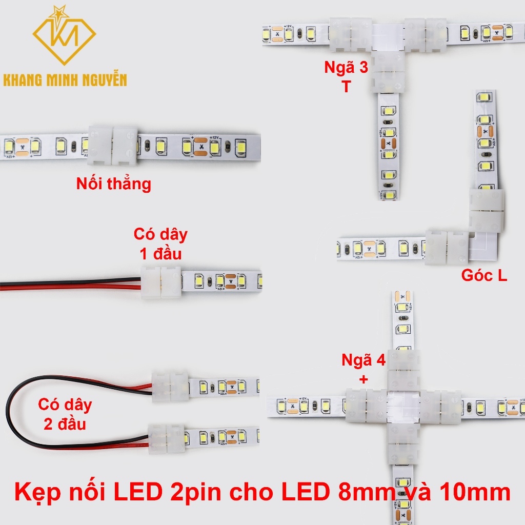 (Combo 10 cái)Đầu nối LED, kẹp nối LED dây 5V-12V-24V 2pin - size 8mm,10mm